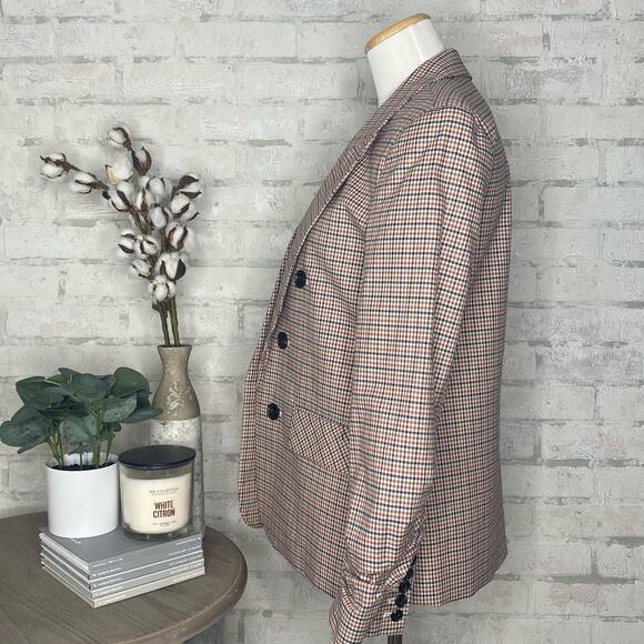 1. State | Blue & Orange Ruched Sleeve Open Front Blazer - Picture 2 of 5